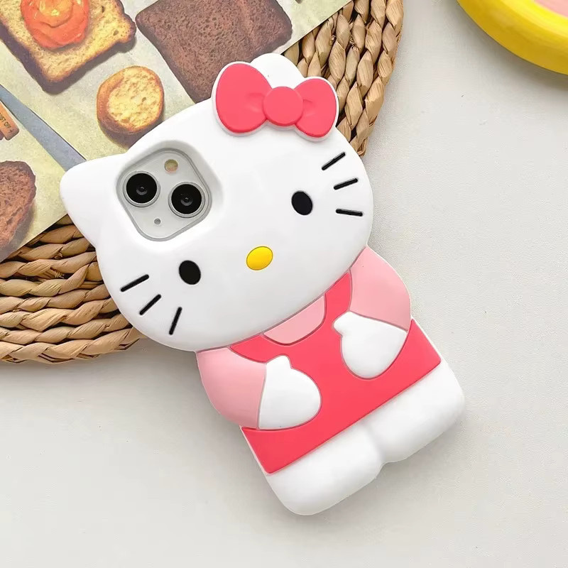 Sanrio Hello Kitty 3D Cartoon Handyhülle mit Schleife aus weichem Silikon für iPhone Modelle - Bild 3