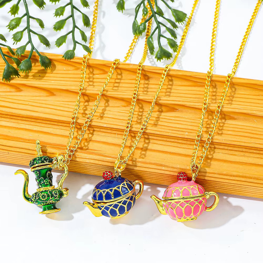 TAKARA TOMY Halskette Emaille, Teetassen-, Weinglas- und Teekanne-Anhänger, Gold, Messing, Damen - Bild 2