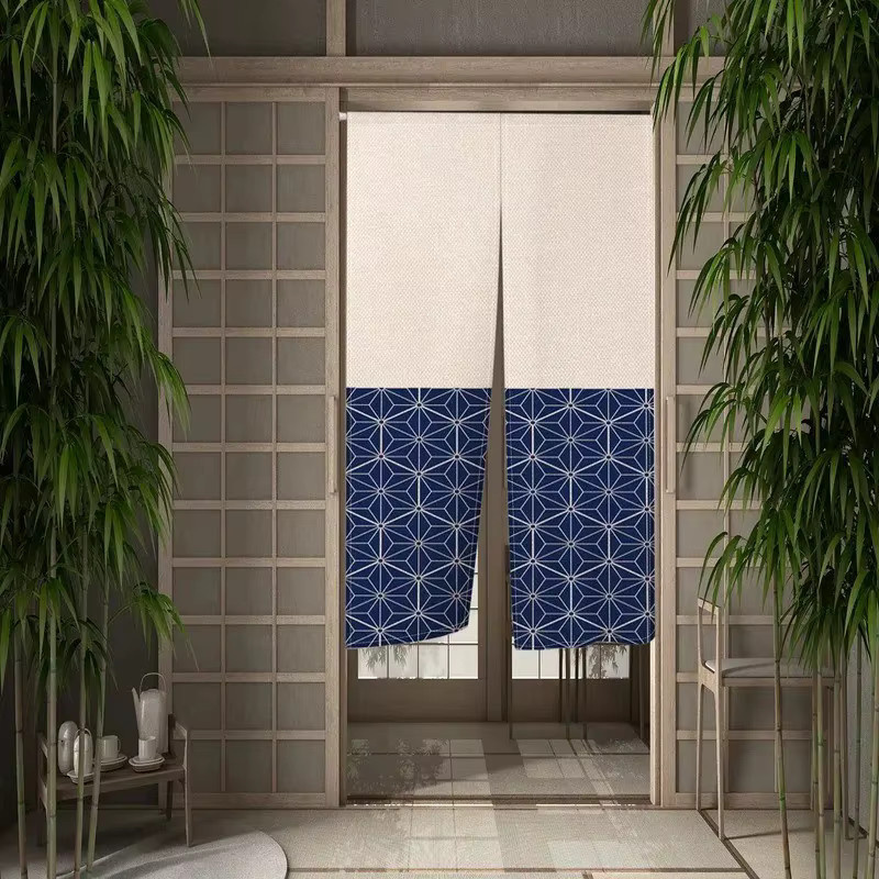 VIKAMA Minimalistischer japanischer Wellenvorhang für Halbtüren als Raumteiler in Blau - Bild 1