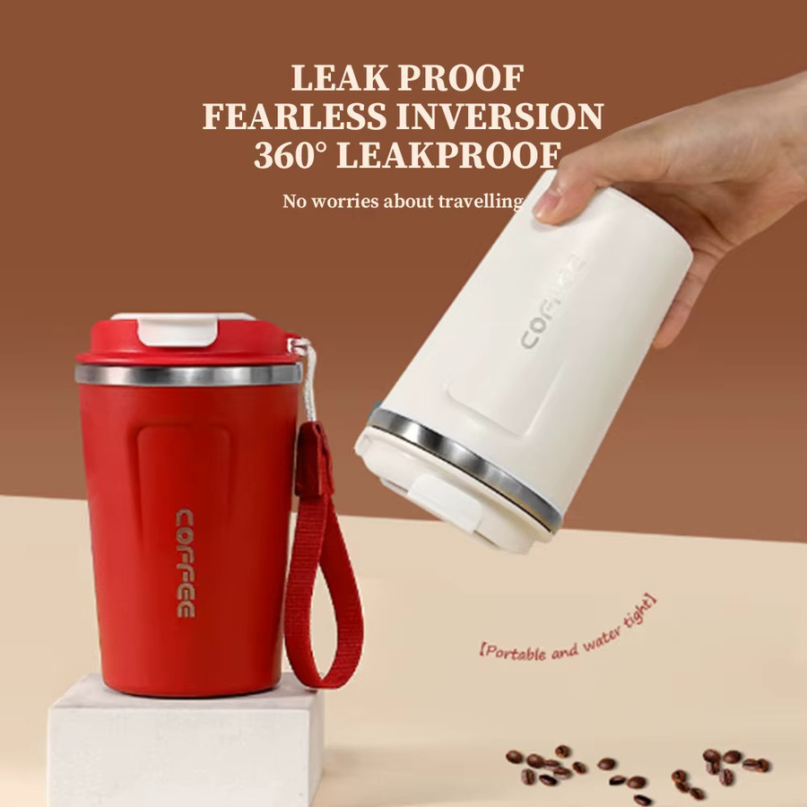 WATERSY Kaffee-Thermobecher aus Edelstahl in Rot, isolierter Doppelwand-Becher für Heiß- und Kaltgetränke, 380 ml - Bild 5
