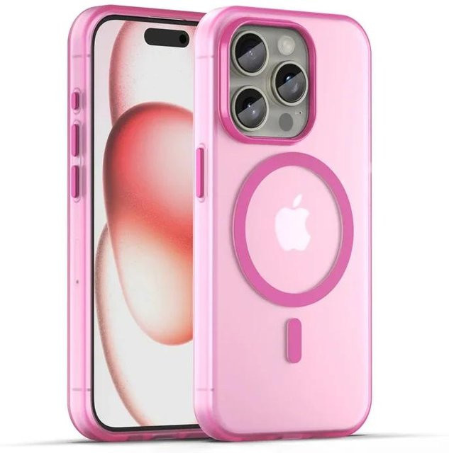 Yiran Bag Transparente Stoßfeste Handyhülle mit MagSafe und Magnetischem Kabellosem Laden für iPhone 15, Mattes Candy Design, Pink - Bild 1