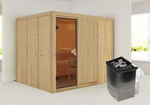 Karibu Sauna Jöhvi aus Fichtenholz in Beige inklusive 9 kW Saunaofen mit integrierter Steuerung für 4 Personen, B/T/H: 231 x 196 x 198 cm - Bild 1