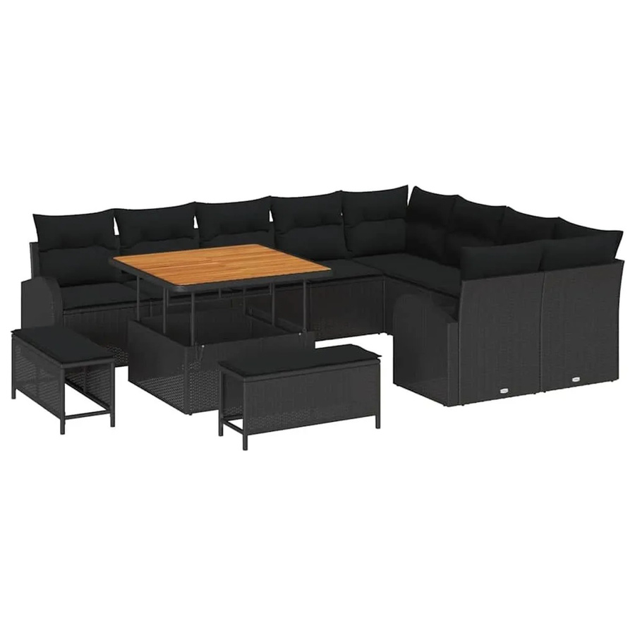vidaXL Garten-Sofa-Set in U-Form mit 12-teiligem Zubehör, Kissen und integriertem Stauraum, Schwarz - Bild 2