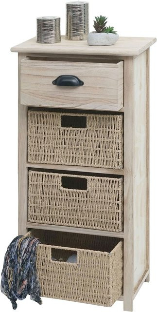 Holzkommode MCW-K84 mit Körben in Natur und Hellbraun, B/T/H: 83 x 40 x 29 cm - Bild 1