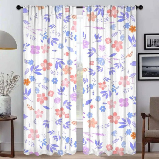 Elegante florale Zimmervorhänge aus semi-transparentem Tüll, 2er-Set, Mehrfarbig, Breite: 50 cm, Höhe: 70 cm - Bild 1