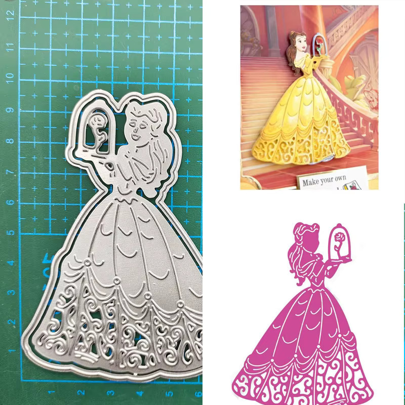 Metall Stanzformen Schablonen Set für Scrapbooking und Handwerk in Silber mit Motiven wie Prinzessin, Katze, Dinosaurier und Halloween-Elementen - Bild 2