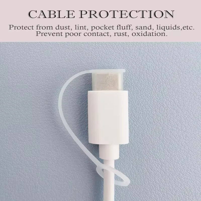 Typ-C Staubstecker mit Anti-Verlust-Seil, transparente staubdichte Schutzkappen für USB-C-Anschlüsse an Telefon und Tablet, Farbe: transparent - Bild 3