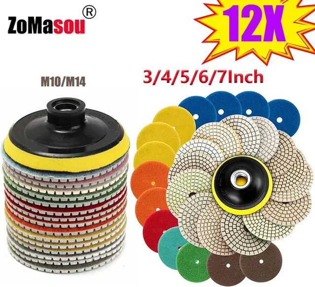 Diamant-Polierpads-Set für Nass- und Trockenpolieren in Mehrfarben zur Verwendung auf Granit, Stein, Quarz, Beton, Marmor, Fliesen und Glas - Bild 1