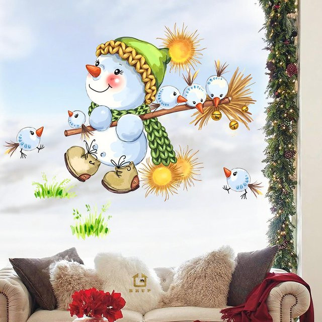 BRUP Weihnachtlicher Schneemann Wandaufkleber mit Besen in Mehrfarbig für deine Weihnachtsdekoration - Bild 1