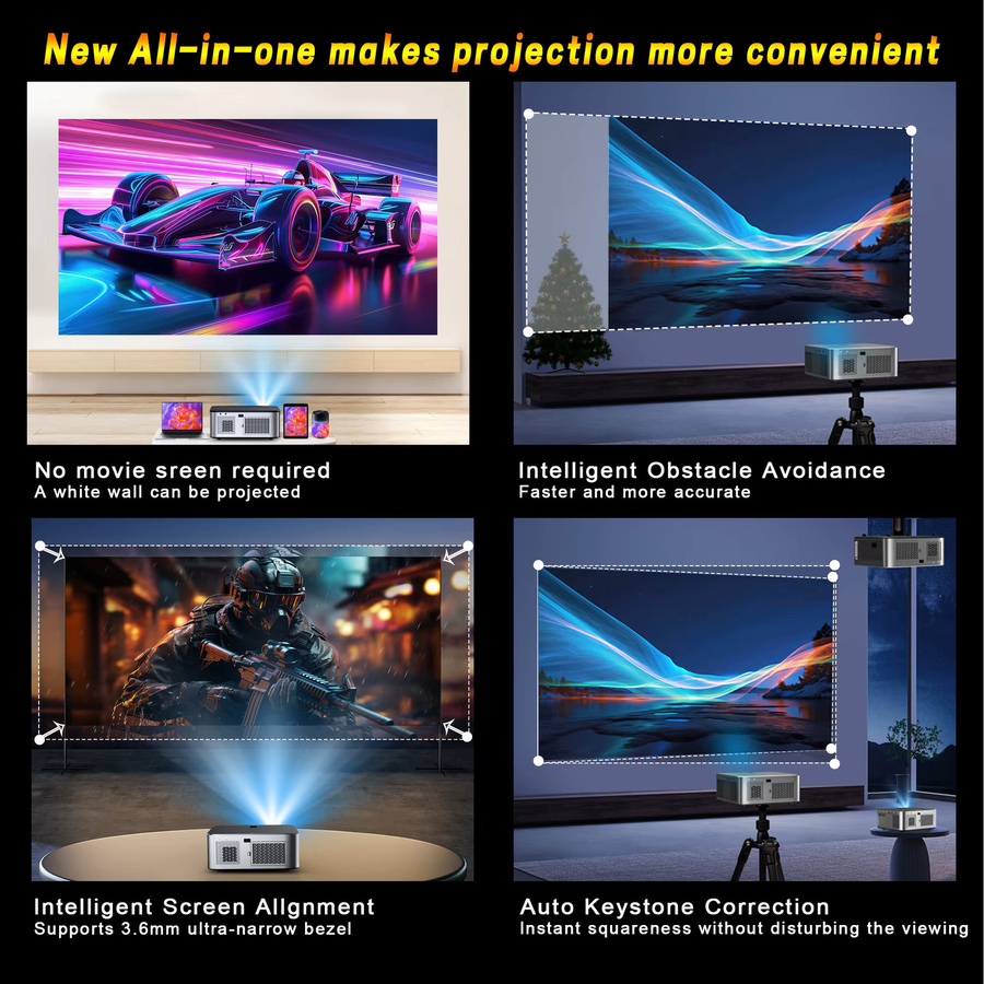 HORLAT T03 4K Projektor Android 11 Beamer in Silber mit 40000 Lumen, Full HD 1080P, 8K Unterstützung und 3D Video für Heimkino und Außenbereich - Bild 4
