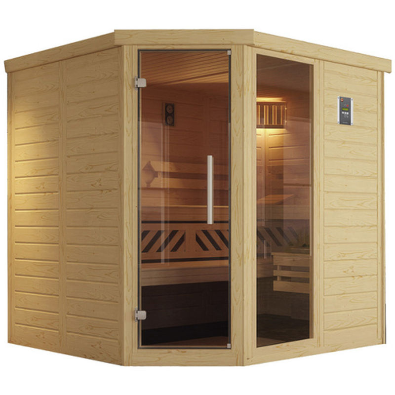 WEKA Massivholzelementsauna Kemi Eck 1 Ecksauna mit Glastür und Fenster in Beige und Graphit, B/H/T: 195 x 200 x 195 cm - Bild 3