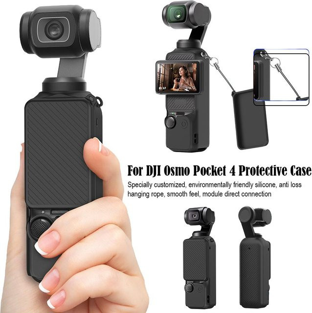 DJI Pocket 4 2-in-1 Schutzset in Schwarz mit Silikon-Schutzhülle und Schutzfolie aus gehärtetem Glas - Bild 1