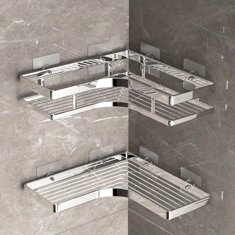 Untior Eckregal aus Edelstahl in Silber zur Wandmontage für Bad und Küche - Bild 1