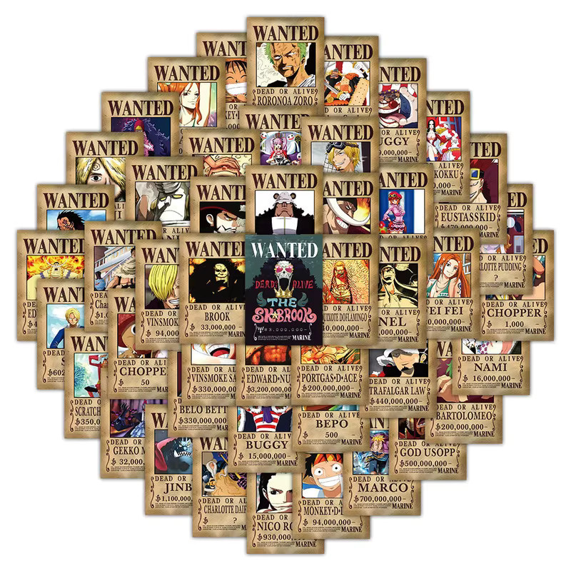 Bandai One Piece Wanted Poster Aufkleber, 50-teiliges Set, bunt - Bild 1