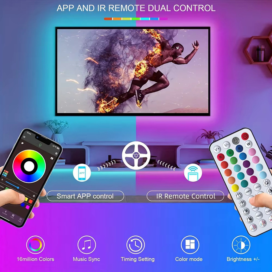 Mikenoon RGB LED-Streifen mit Musik-Synchronisierung und App-Steuerung, Multicolour LED-Leuchten für TV-Hintergrundbeleuchtung und Party-Dekoration - Bild 3