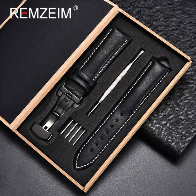 Uhrenarmband Echtleder, Kalbsleder, Schwarz, Herren, 22mm - Bild 1