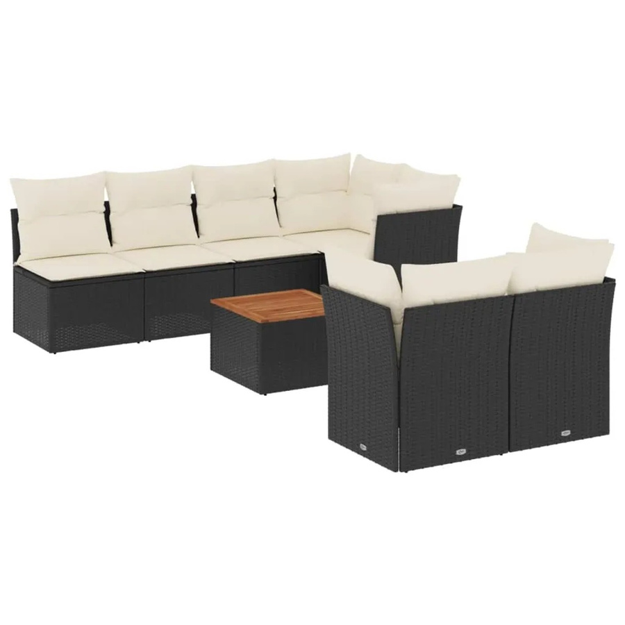 vidaXL 8-teilige Garten-Sofagarnitur in L-Form aus Poly-Rattan und Akazienholz in Schwarz mit Kissen und Stauraum - Bild 2