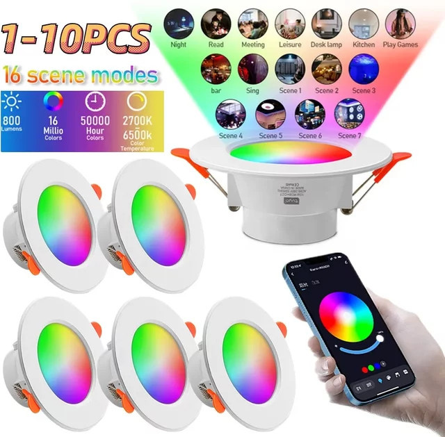 Alloet Smart LED Downlight Runde Einbauleuchte 10W RGB mit dimmbarer Farbwahl in Multicolour für Wohnzimmer und Schlafzimmer - Bild 1