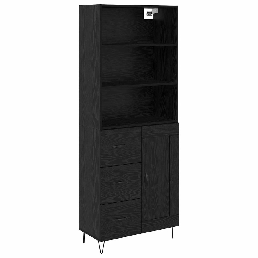 vidaXL Highboard 2-teilig in Eiche Schwarz im Industrie-Look mit Türen und Schubladen, H x B x T: 180 x 32,5 x 32,5 cm - Bild 2