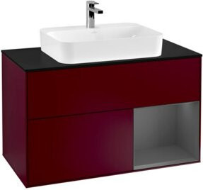V&B Waschtischunterschrank Finion 100 Wandmontage mit LED-Beleuchtung und Regalelement in Anthrazit - Bild 1
