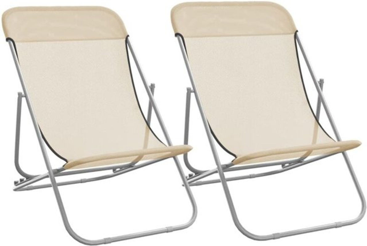Set aus 2 Strandstühlen von vidaxl in Creme mit Textilene und pulverbeschichtetem Stahl - Bild 1