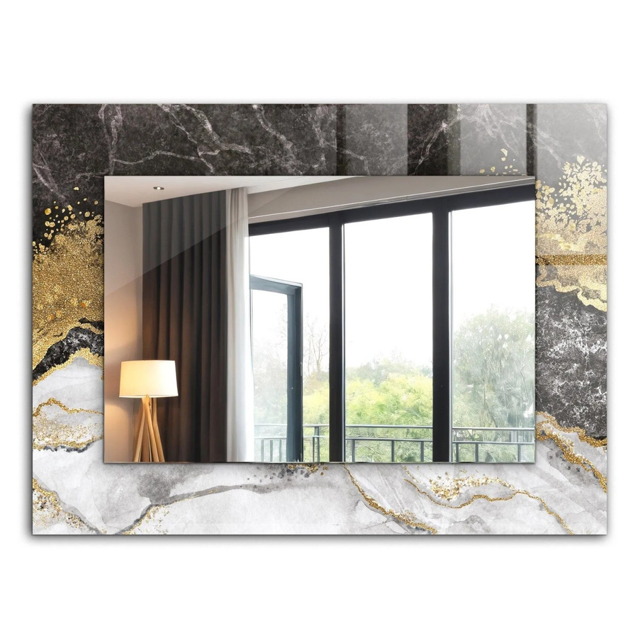 Tulup Dekorativer Wandspiegel mit abstraktem Marmor-Design in Schwarz, Rechteckig, B: 80 cm, H: 60 cm - Bild 2