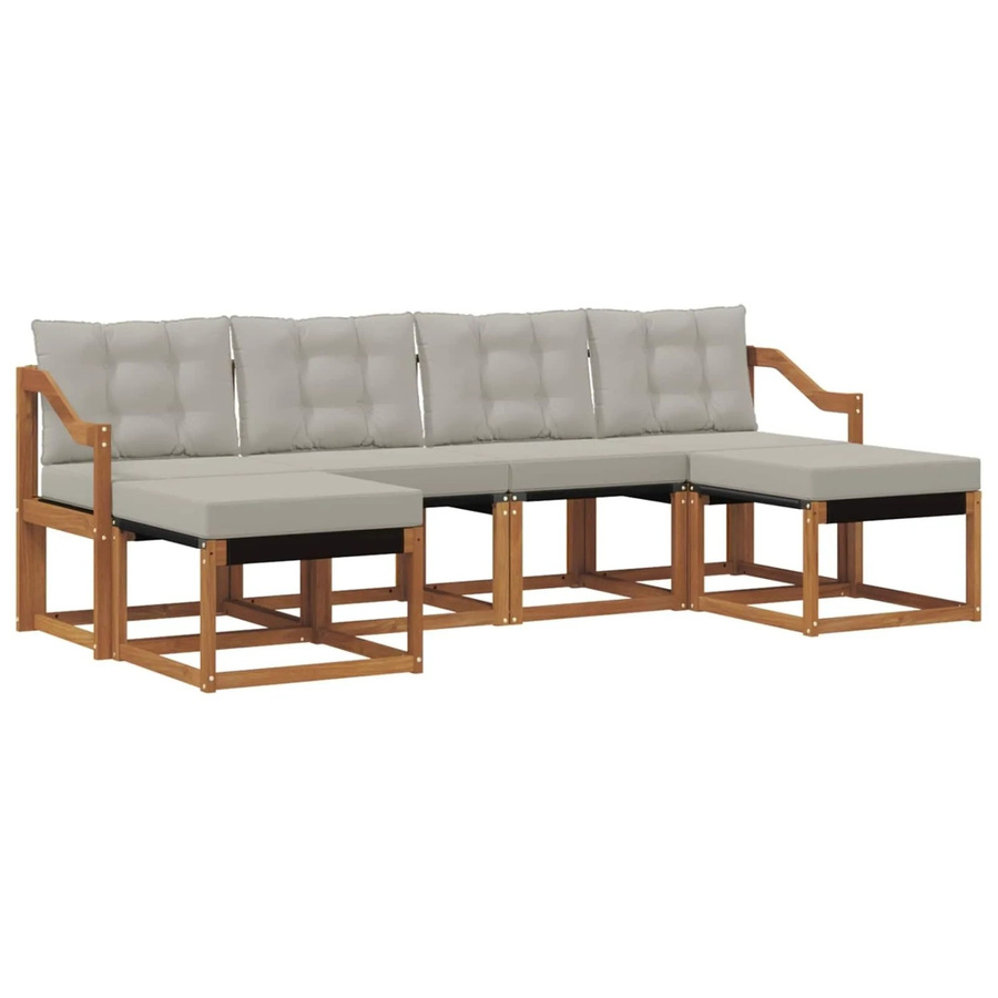 vidaXL Outdoor-Sofagarnitur 6-teilig aus Akazienholz mit Textilene und Kissen in Natur und Grau - Bild 2