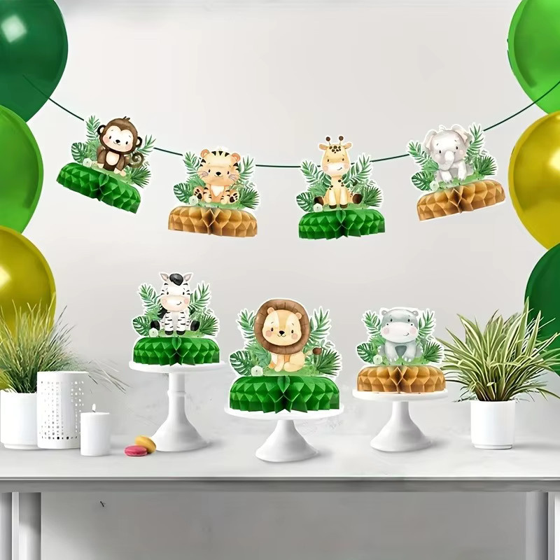 OURFETE Dschungel-Safari Tier-Waben-Tischdekoration aus Papier in Mehrfarbig für Babyparty und Geburtstagsfeier - Bild 3