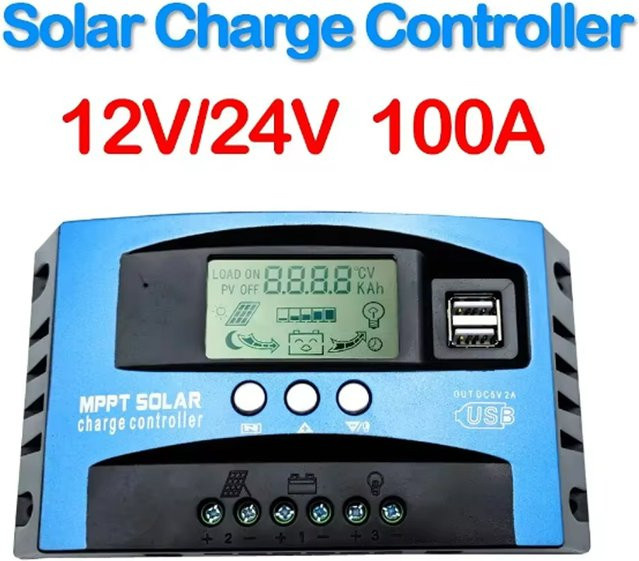 Solar-Laderegler MPPT mit LCD-Display und Dual USB für 12V 24V in Blau - Bild 1
