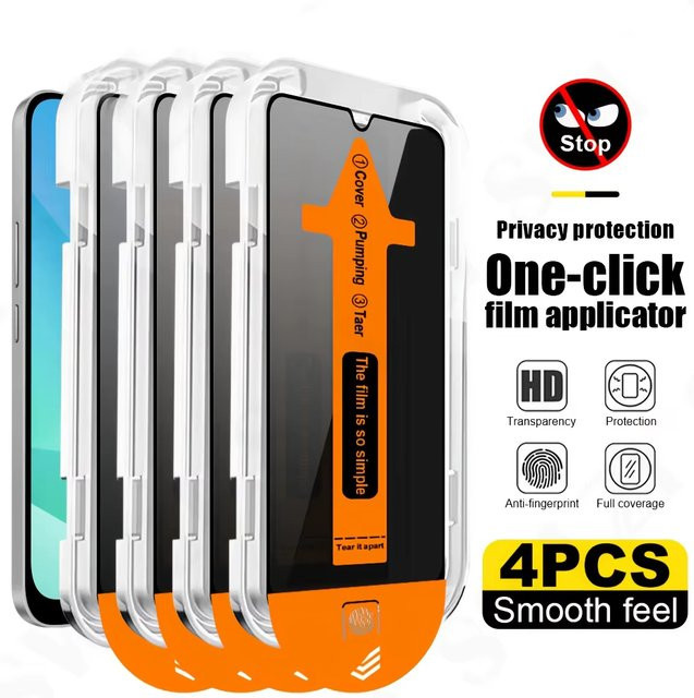 4er-Pack Xiaomi Privatsphäre Schutz Panzerglas mit Installationswerkzeug für Poco M7 F7 M6 Pro C75 X6 M4 X3 F3 X7 X5 F5 M6 C65 M3 Pro C75 - Bild 1