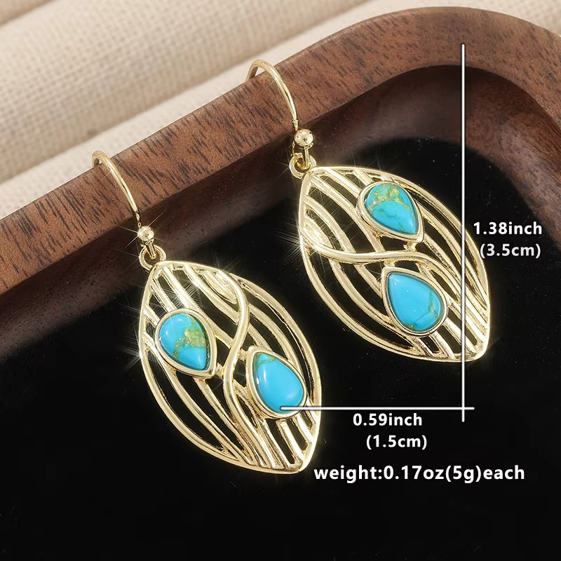 YoYo Ohrringe, Gold, Synthetischem Türkis, Bohemian, Damen - Bild 2
