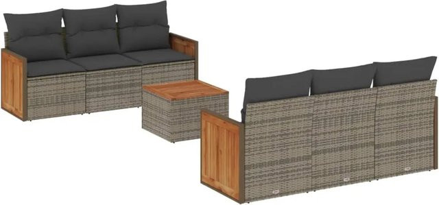 vidaXL 7-teilige Garten-Sofagarnitur aus Poly-Rattan in Grau mit Kissen und Gartentisch - Bild 1