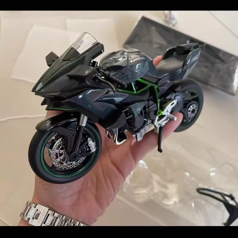 MAKEDA Kawasaki H2R Ninja Motorrad Modell, 1:9, mit Licht und Sound, Metall - Bild 5