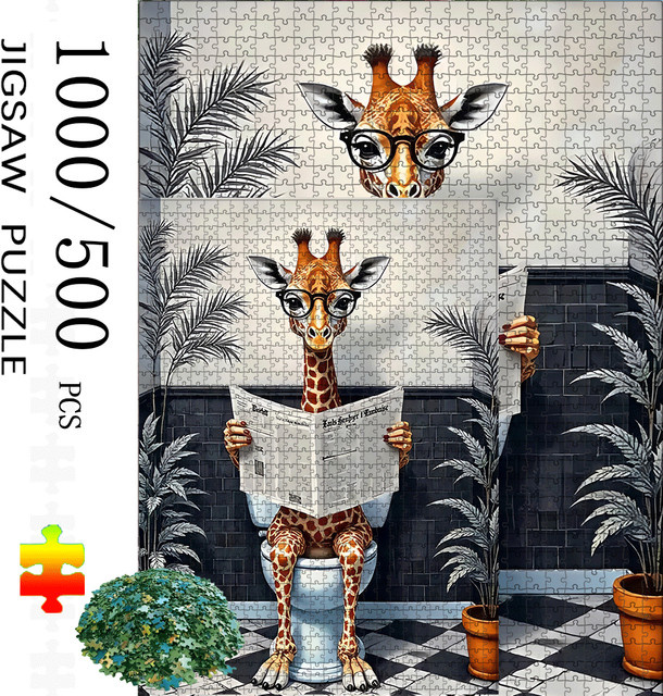 AZNM Giraffe, Toilette, Zeitung, Pflanzenpapier-Puzzle, Bunt / Mehrfarbig - Bild 1