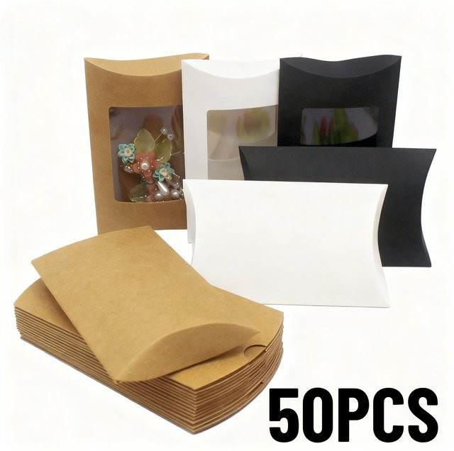 50 Stück Kissenförmige Geschenkboxen aus weißem Kraftpapier für Weihnachten, Halloween und Partys - Bild 1