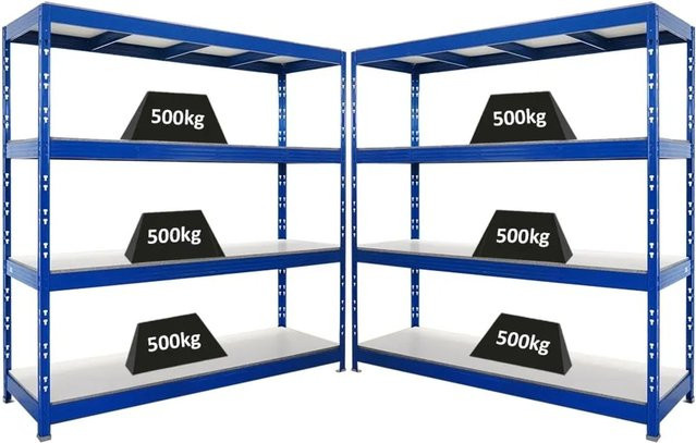 2er-Set PROREGAL Rhino Profi Schwerlastregal in Blau mit 4 Melamin-Ebenen, B/T/H: 200 x 60 x 200 cm - Bild 1