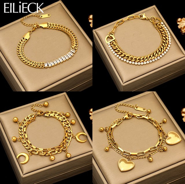 EILIECK Armband, Edelstahl, Gold, Herz Mond Charm, Damen - Bild 1