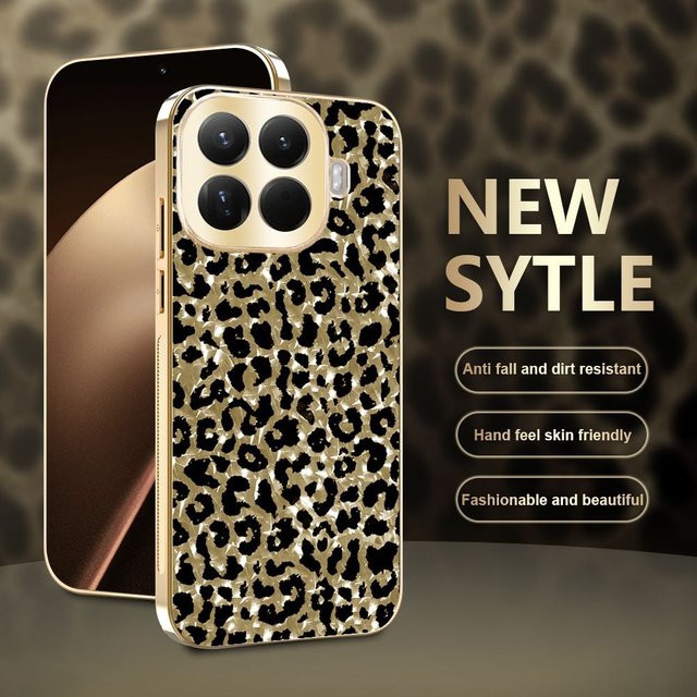 Modische Schutzhülle mit Leopardenmuster und galvanisiertem Rand für Xiaomi 17T, 15T Pro, POCO M8 und X8 Pro Max in Beige/Multicolour mit Kameraschutz - Bild 1