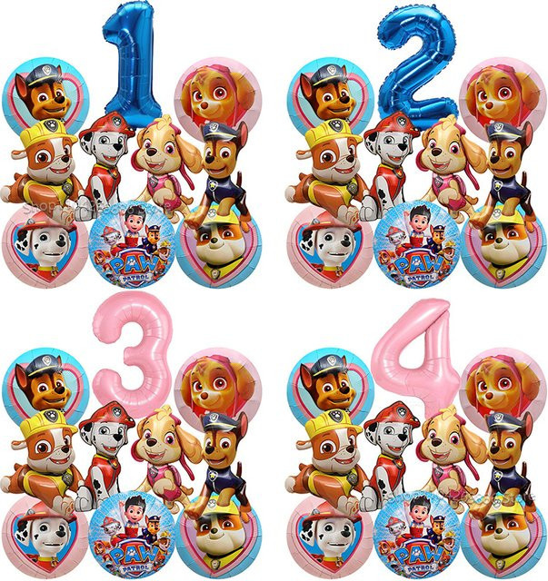10-teiliges Paw Patrol Ballon-Set mit Hunde-Folienballons und Zahlenballons in Blau und Rosa für Kindergeburtstage, Durchmesser: 81,28 cm - Bild 1