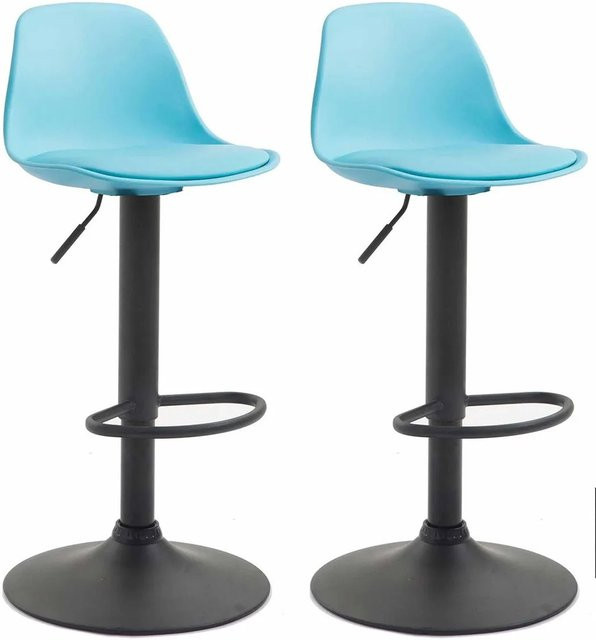 CLP 2er Set Barhocker Kiel modern in Blau/Schwarz aus Kunststoff und Metall mit Kunstleder-Sitzfläche, B/T/H: 39 x 39 x 120 cm, 104 x 43 x 120 cm - Bild 1