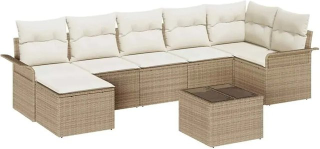 vidaXL Garten-Sofa-Set 8-tlg. aus Poly-Rattan in Beige mit Kissen und integriertem Stauraum - Bild 1