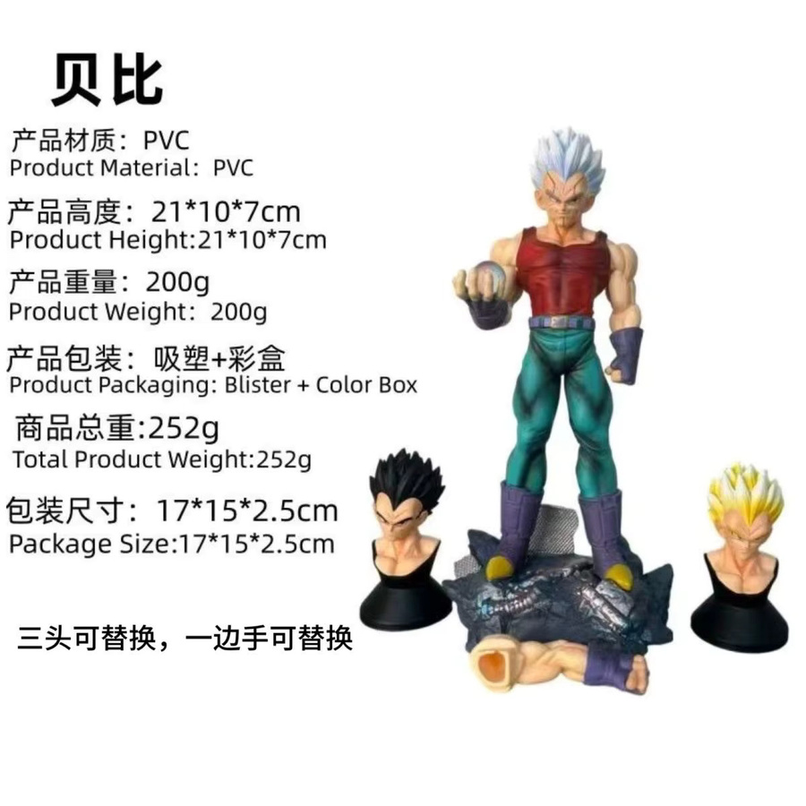 Bandai Dragon Ball Baby Vegeta Super Saiyan Energiekugel, Mini-Figur, mit drei austauschbaren Köpfen - Bild 3