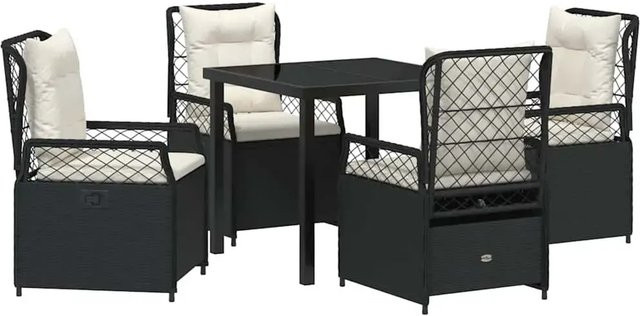 vidaXL Garten Essgruppe 5-teilig aus Poly-Rattan und Stahl in Schwarz, Tisch und 4 Stühle für Terrasse und Garten, B/T/H: 80 x 80 x 73 cm - Bild 1