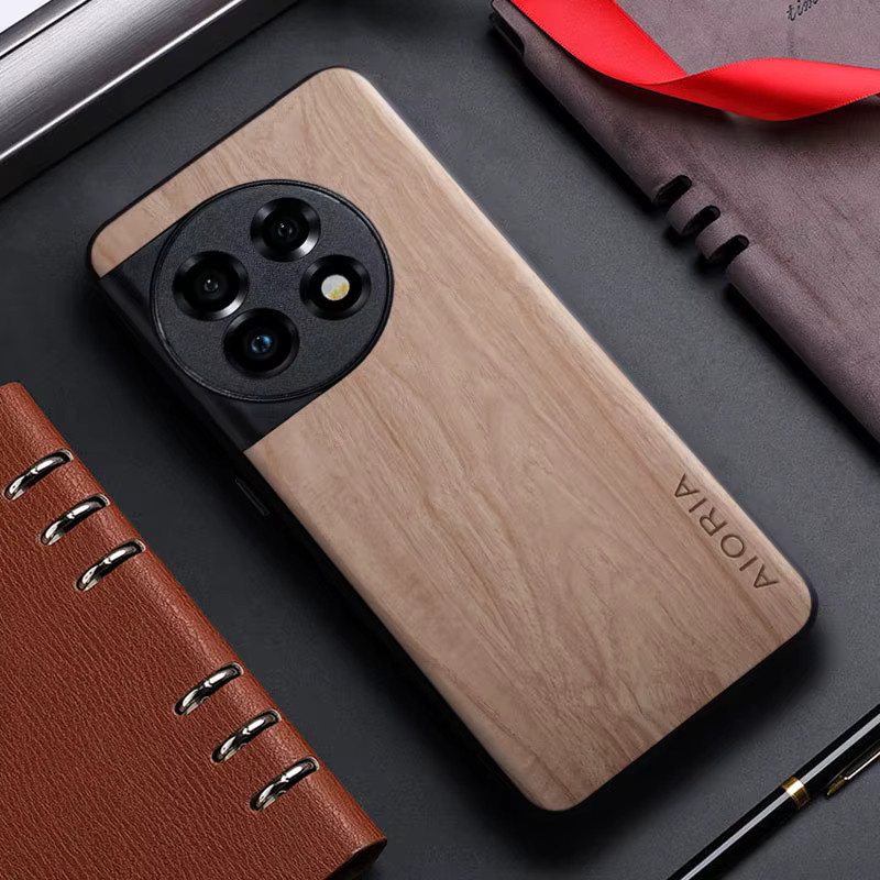 Funda Handyhülle mit Bambus-Holzmuster für OnePlus 11, 10T, 9T, 8T, 7T, 6T, 5G in Schwarz - Bild 1