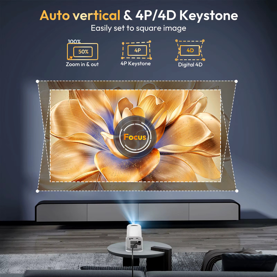 XGODY 4K Mini Beamer Android Projektor mit 12000 Lumen, WiFi 6 und Bluetooth 5.4, Weiß - Bild 4