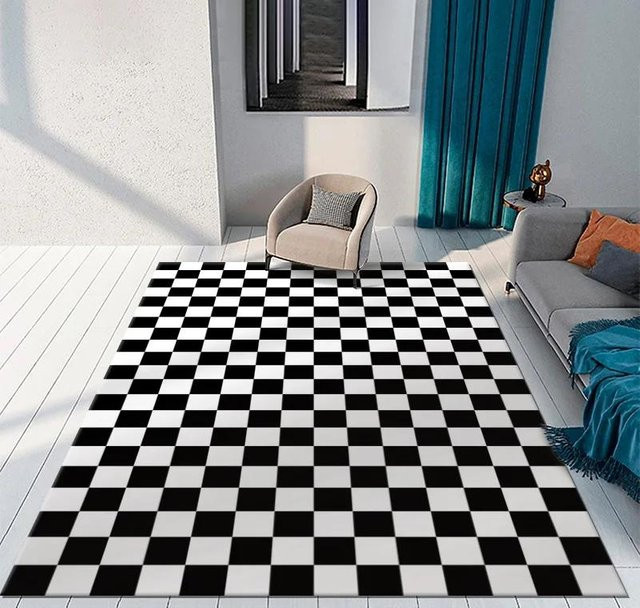 Binchi Furniture Schachbrett-Teppich in Grau und Schwarz, marokkanischer Design-Teppich aus Polyester, rutschfest und waschbar, B/T: 60 x 40 cm - Bild 1