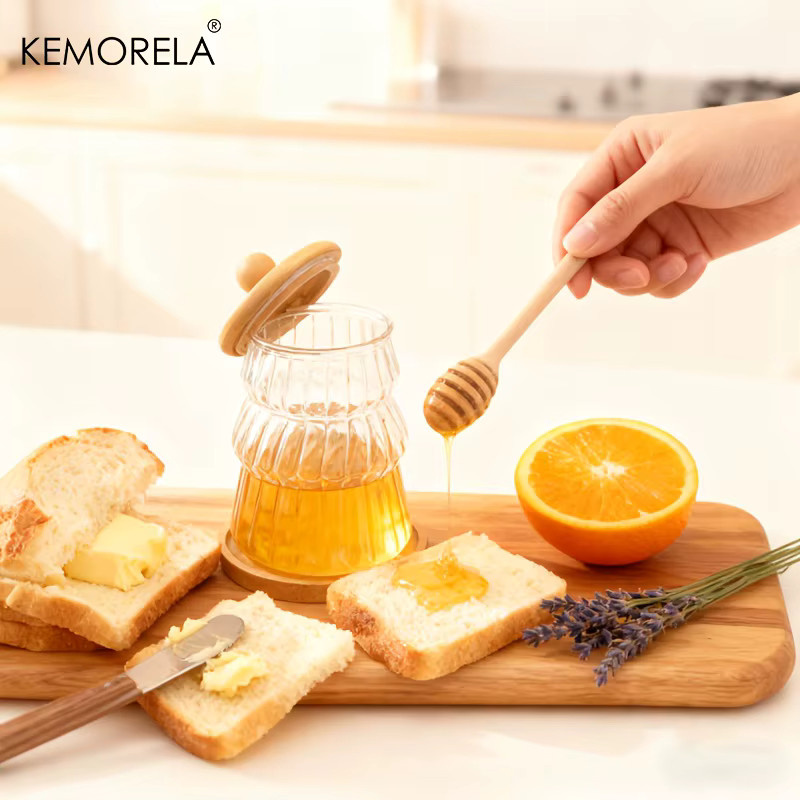 KEMORELA Honigglas-Set aus Glas mit Holzrührstab und Deckel, transparent - Bild 2