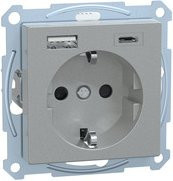 Merten Schuko Steckdose mit USB Ladegerät MEG2367-0460 in Silber für Unterputz-Montage - Bild 1