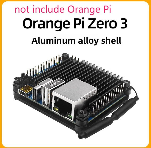 Orange Pi Zero 3 Aluminiumgehäuse in Schwarz mit passiven Silikon-Kühlkörpern für 1 GB und 4 GB Boards - Bild 1