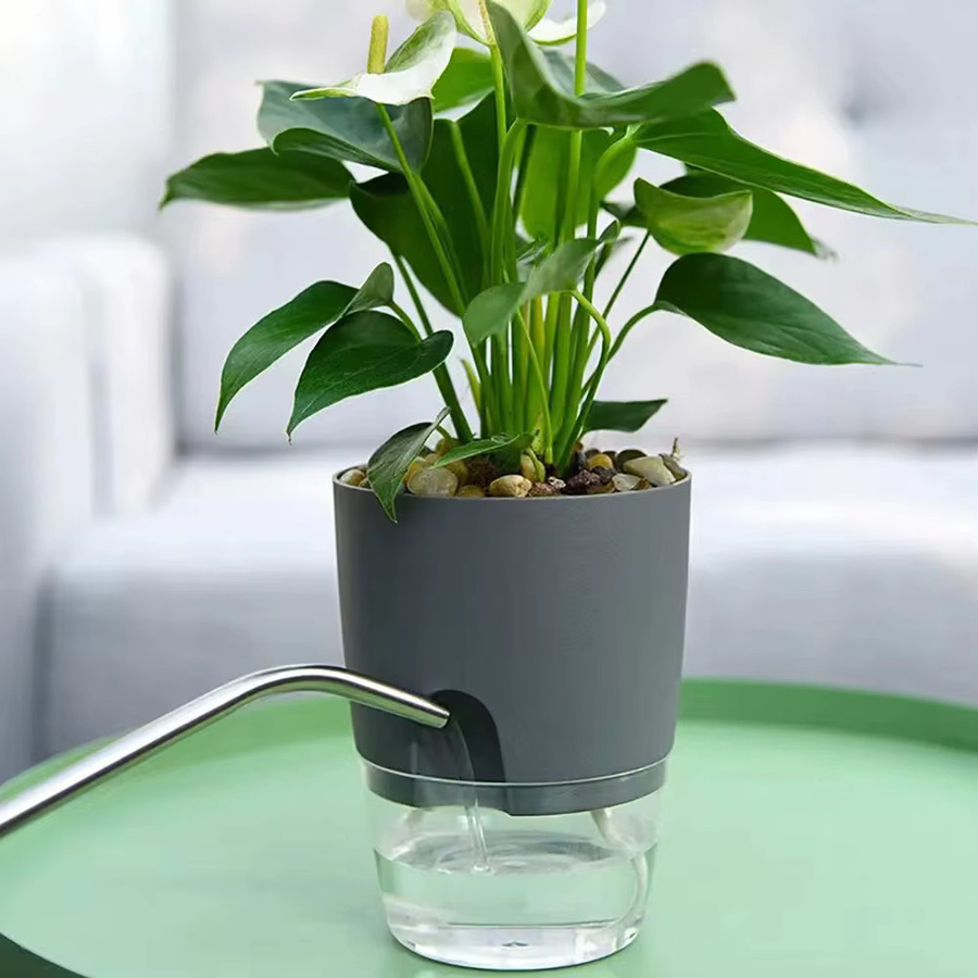Transparenter Kunststoff-Blumentopf mit doppelschichtigem Wasserspeicher für Zimmerpflanzen in Transparent, Grün, Weiß oder Grau - Bild 3